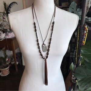 NWT Free People Brown Beaded Layered Necklace with Tassel